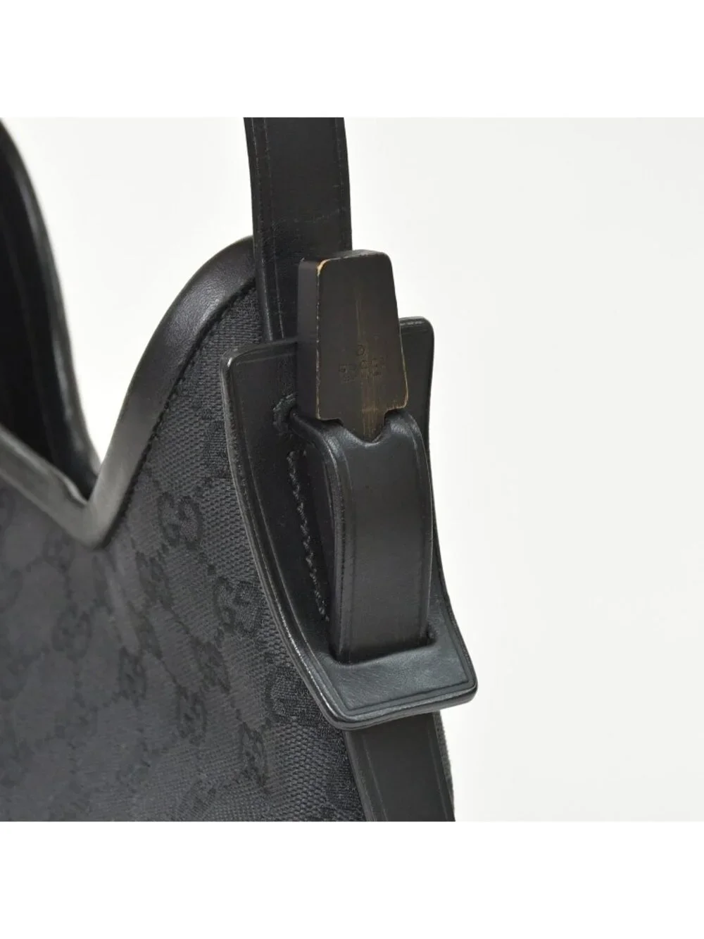 Gucci Hobo Handbag GG Canvas Leather Black Gold